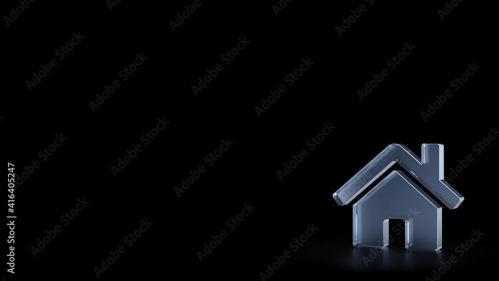Poster 3d rendering frosted glass symbol of home isolated with reflection