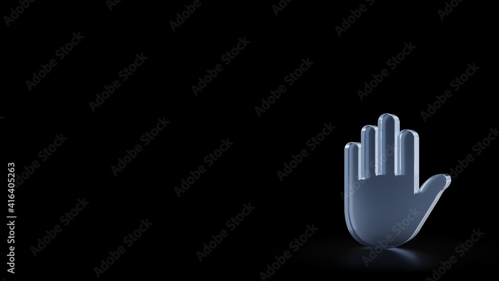 Poster 3d rendering frosted glass symbol of hold isolated with reflection