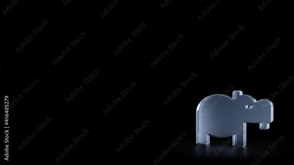 Poster 3d rendering frosted glass symbol of hippo isolated with reflection
