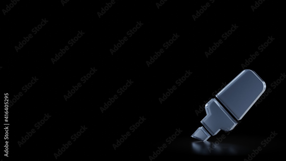 Poster 3d rendering frosted glass symbol of highlighter isolated with reflection