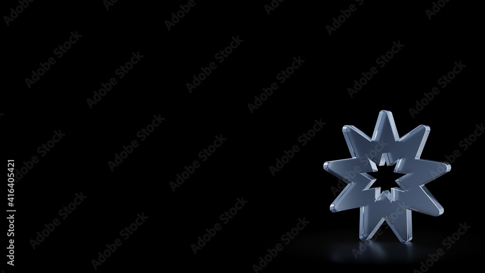 Poster 3d rendering frosted glass symbol of haykal isolated with reflection