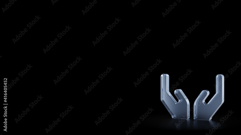 Poster 3d rendering frosted glass symbol of hands isolated with reflection