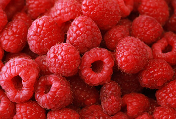Sweet red raspberries as a background