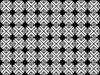 Seamless of abstract pattern. Design modular tile of square and
roud white on black background. Design print for illustration, texture, textile, wallpaper, background.