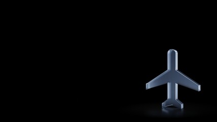 3d rendering frosted glass symbol of flight isolated with reflection