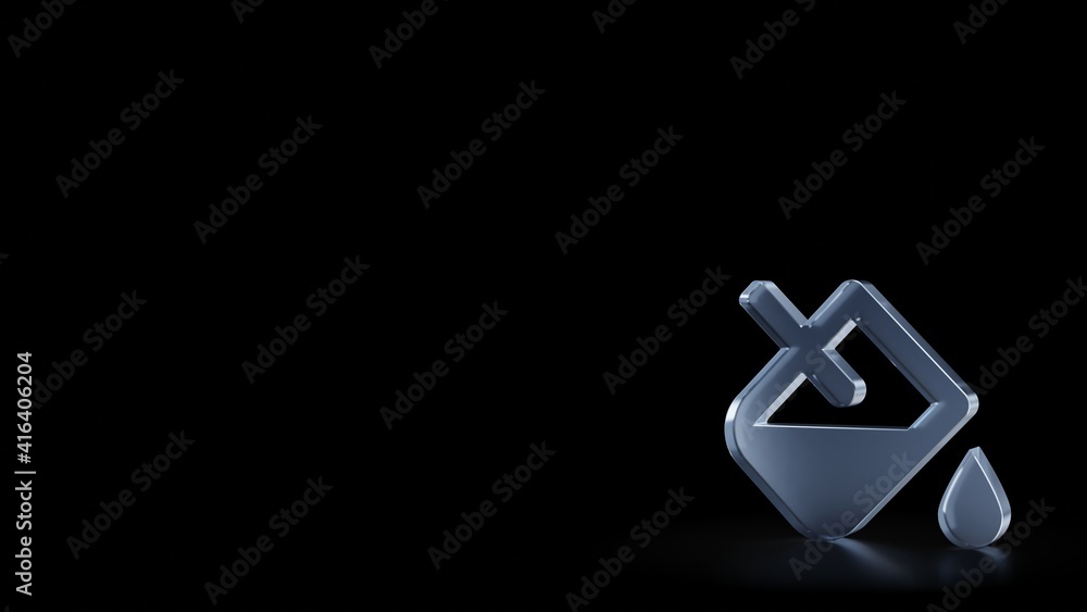 Poster 3d rendering frosted glass symbol of fill drip isolated with reflection