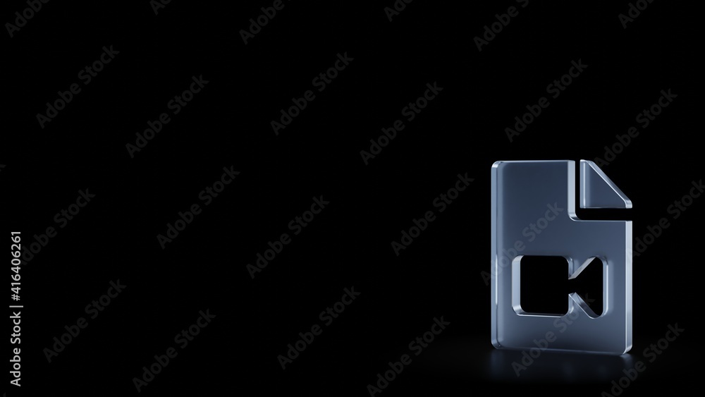 Poster 3d rendering frosted glass symbol of file video isolated with reflection