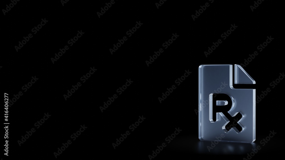 Poster 3d rendering frosted glass symbol of file prescription isolated with reflection