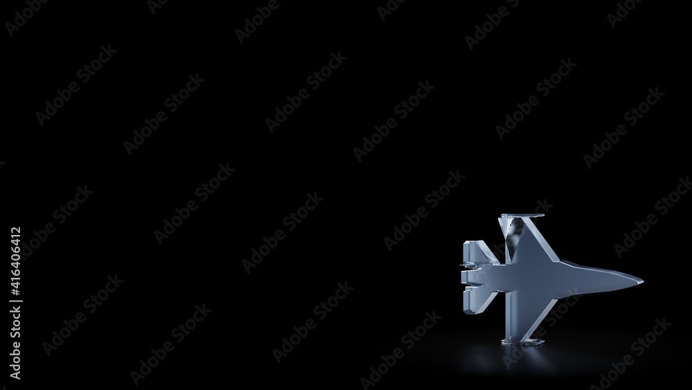 Poster 3d rendering frosted glass symbol of fighter jet isolated with reflection