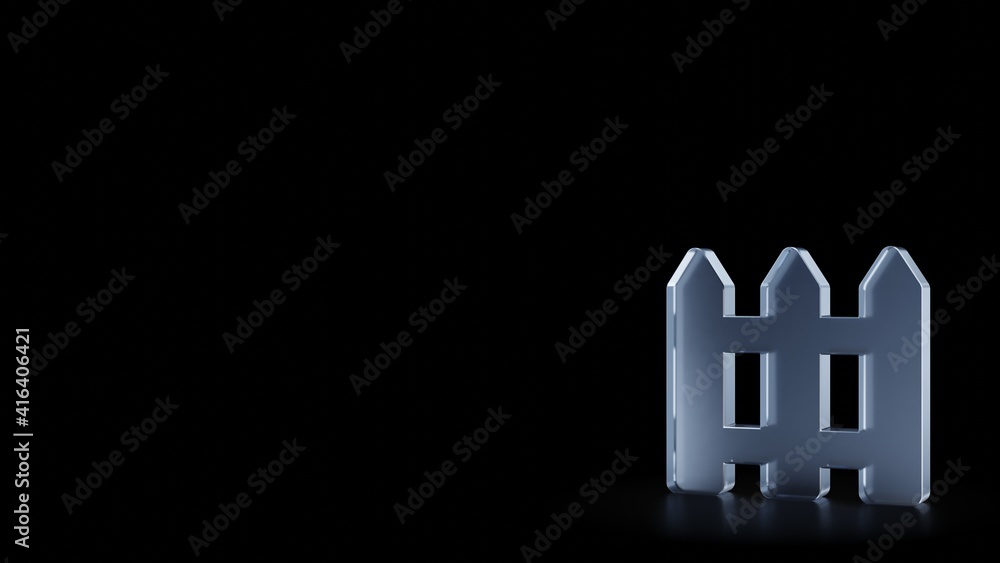 Poster 3d rendering frosted glass symbol of fence isolated with reflection