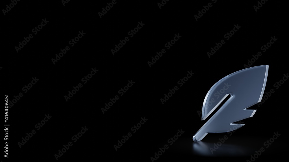 Poster 3d rendering frosted glass symbol of feather isolated with reflection