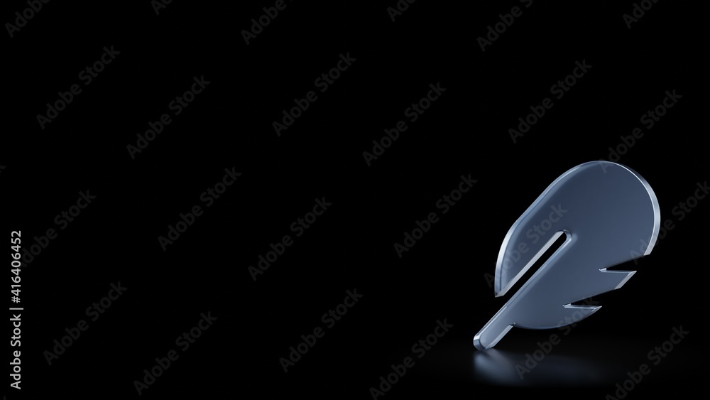 Poster 3d rendering frosted glass symbol of feather isolated with reflection