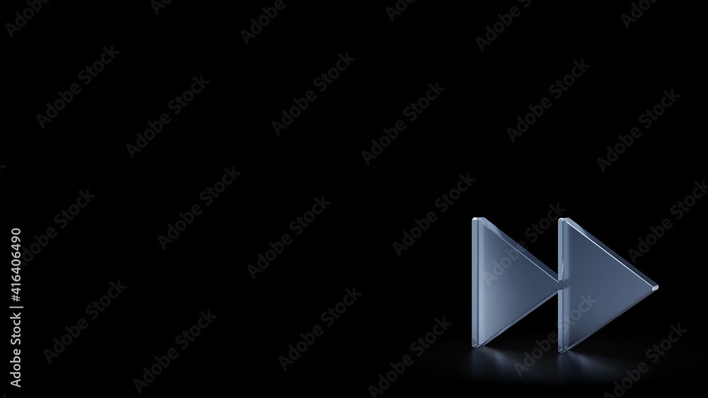 Poster 3d rendering frosted glass symbol of fast forward isolated with reflection