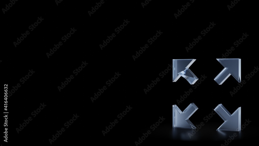 Poster 3d rendering frosted glass symbol of expand isolated with reflection