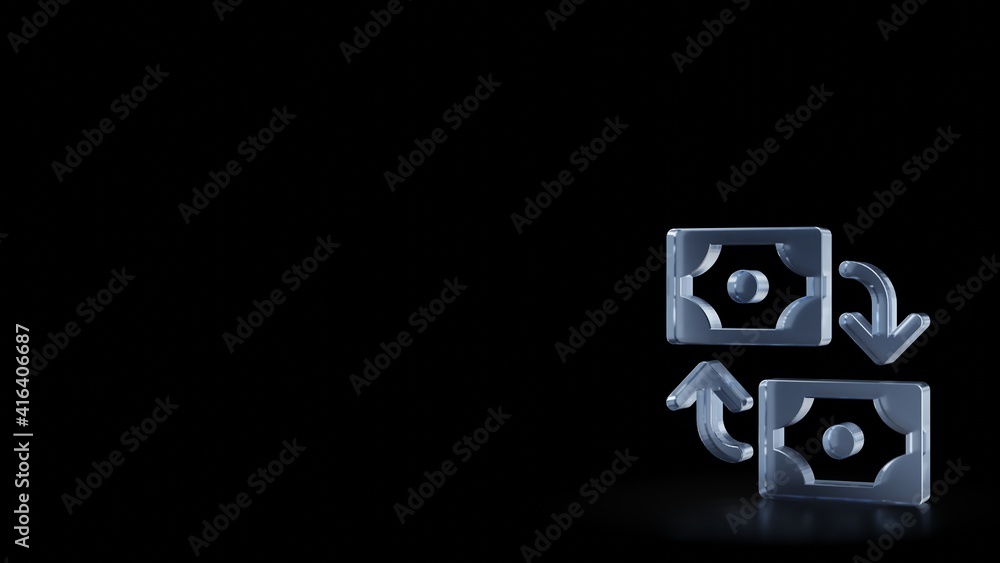 Poster 3d rendering frosted glass symbol of exchange isolated with reflection