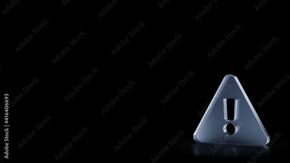 Poster 3d rendering frosted glass symbol of exclamation triangle isolated with reflection