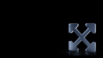 3d rendering frosted glass symbol of expand arrows isolated with reflection