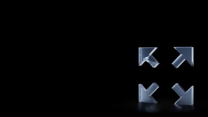 3d rendering frosted glass symbol of expand isolated with reflection