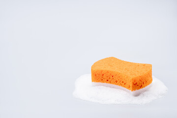 bath sponge with gel foam isolated on gray background. spa skin care concept