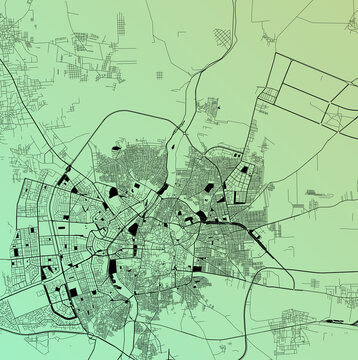 Aleppo, Aleppo (Halab), Syria (SYR) - Urban vector city map with parks, rail and roads, highways, minimalist town plan design poster, city center, downtown, transit network, gradient blueprint
