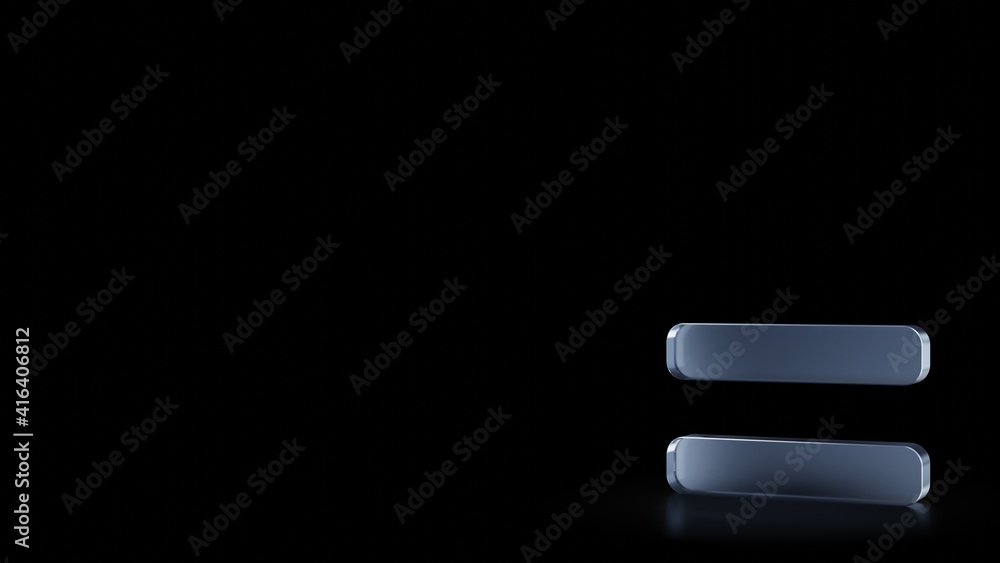 Poster 3d rendering frosted glass symbol of equals isolated with reflection