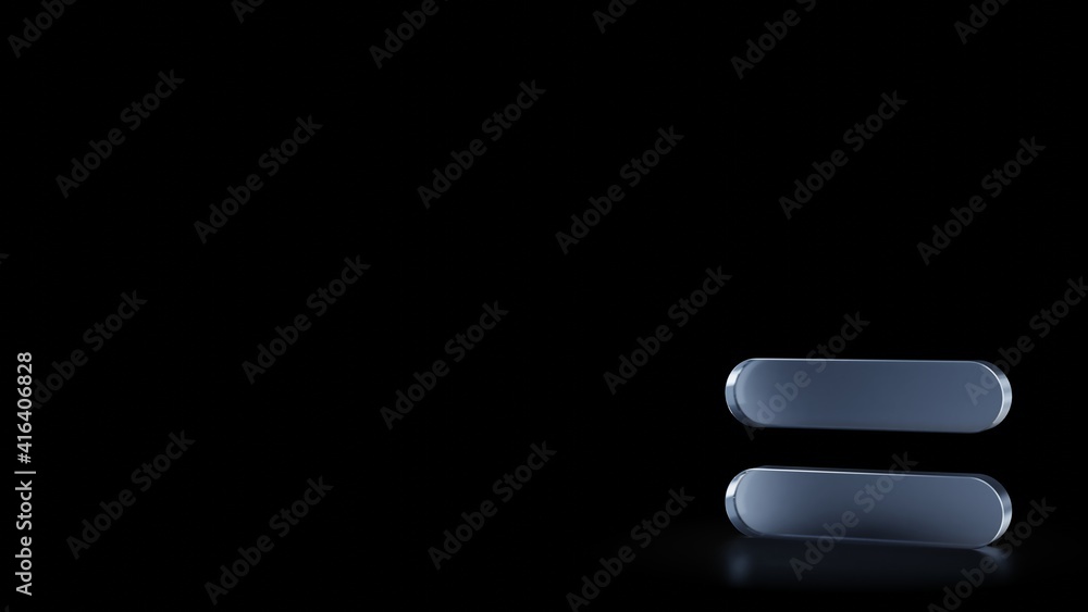 Poster 3d rendering frosted glass symbol of equal isolated with reflection