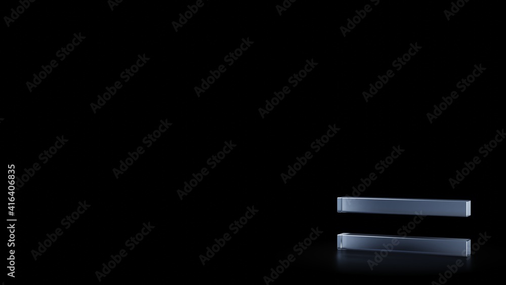 Poster 3d rendering frosted glass symbol of equal isolated with reflection