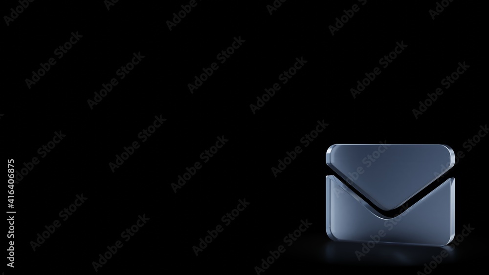 Poster 3d rendering frosted glass symbol of envelope isolated with reflection