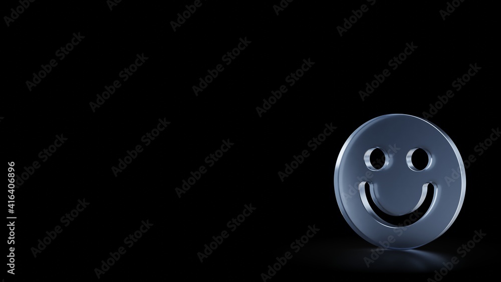 Poster 3d rendering frosted glass symbol of emoticons smile isolated with reflection