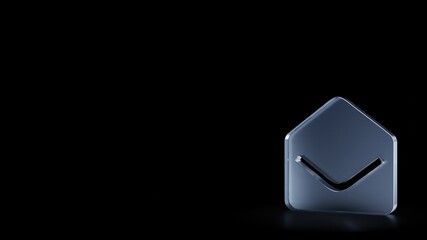 3d rendering frosted glass symbol of envelope open isolated with reflection