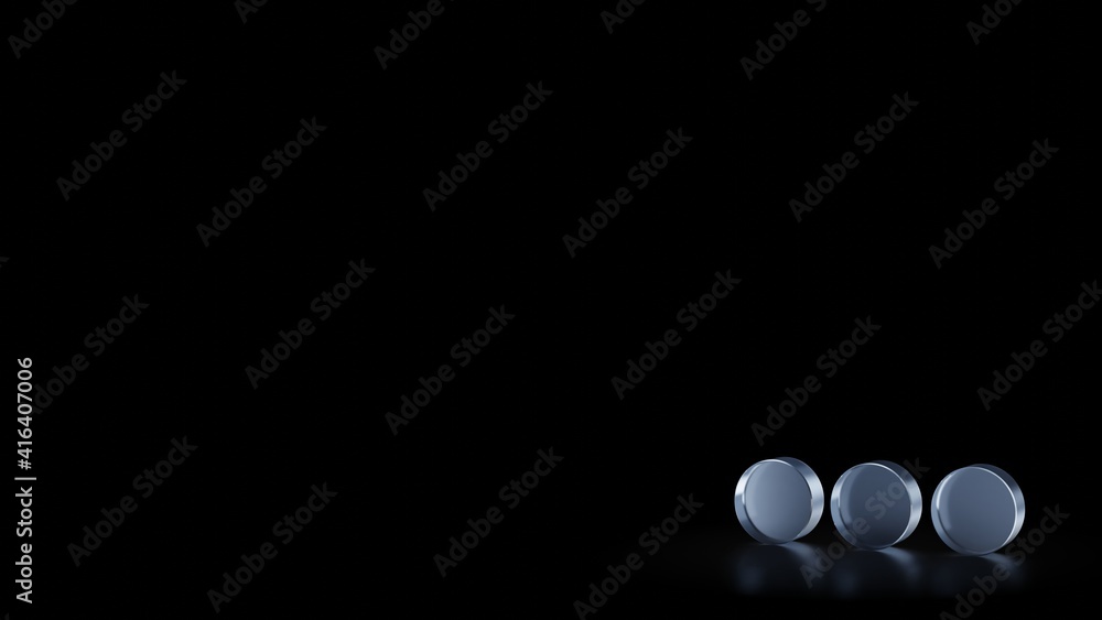 Poster 3d rendering frosted glass symbol of ellipsis horizontal isolated with reflection