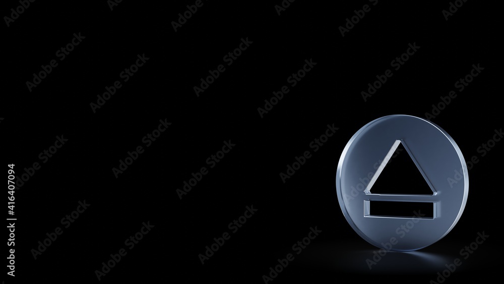 Poster 3d rendering frosted glass symbol of eject isolated with reflection