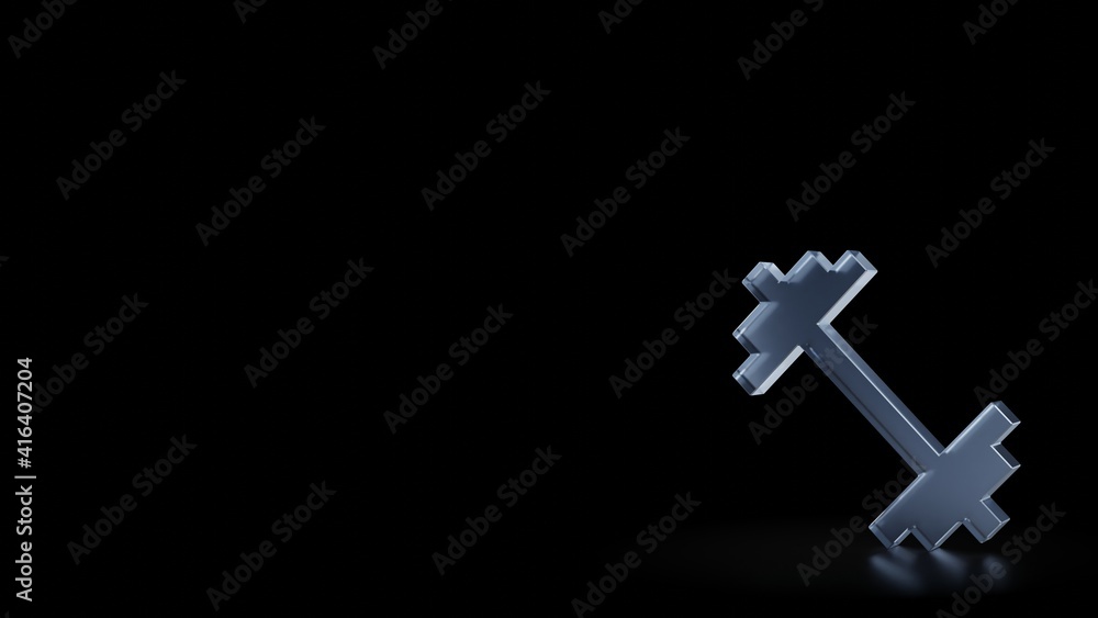 Poster 3d rendering frosted glass symbol of dumbbell isolated with reflection