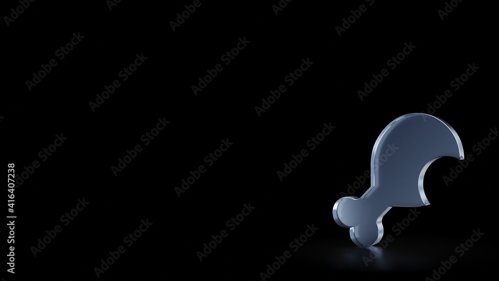 Poster 3d rendering frosted glass symbol of drumstick bite isolated with reflection