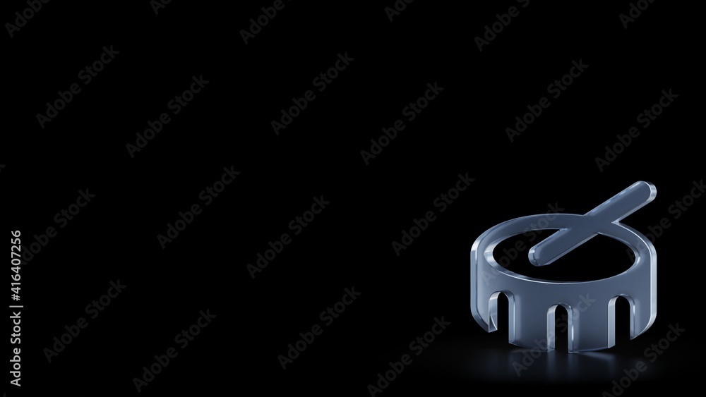 Poster 3d rendering frosted glass symbol of drum isolated with reflection