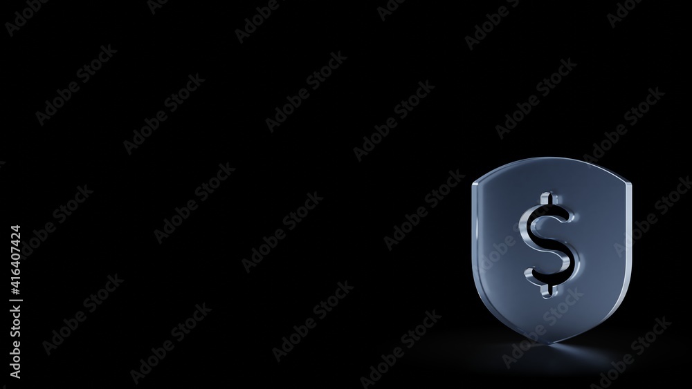 Poster 3d rendering frosted glass symbol of dollar isolated with reflection