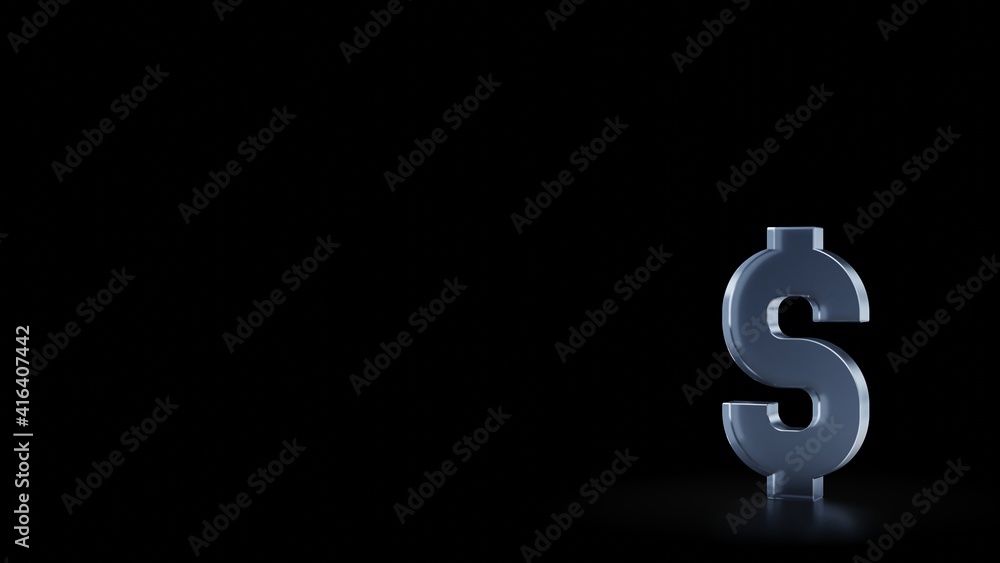 Poster 3d rendering frosted glass symbol of dollar isolated with reflection