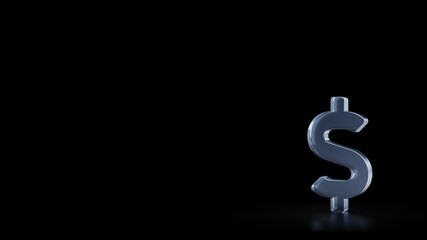 3d rendering frosted glass symbol of dollar sign isolated with reflection