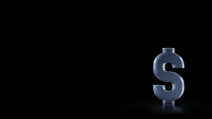 3d rendering frosted glass symbol of dollar isolated with reflection