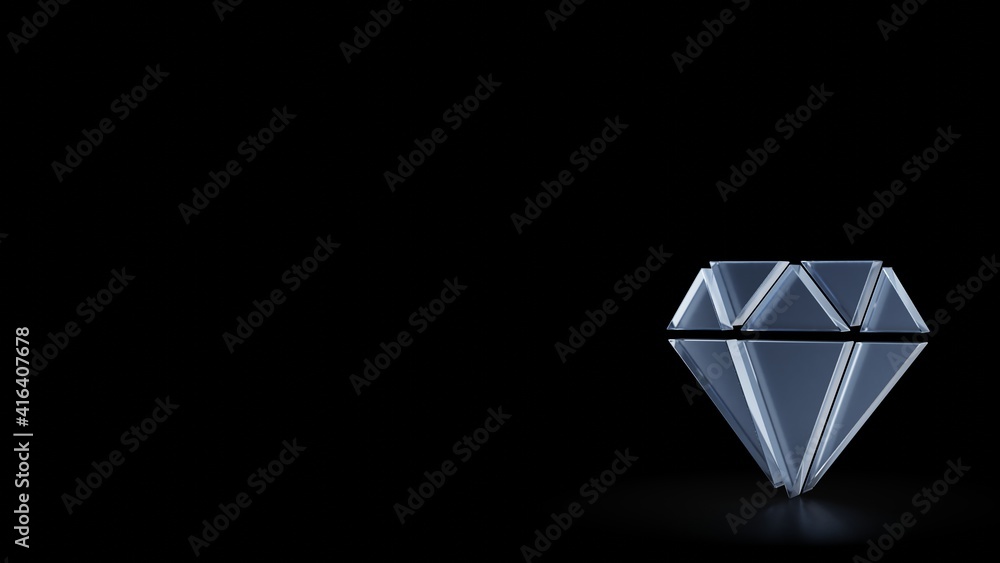 Poster 3d rendering frosted glass symbol of diamond isolated with reflection