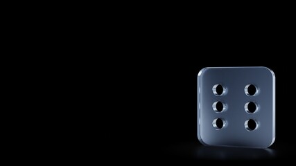 3d rendering frosted glass symbol of dice six isolated with reflection