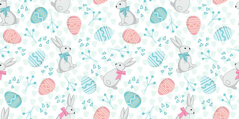 Seamless pattern with rabbits in a cartoon style, line art. Background for the design of the cover, product packaging, advertising banner, postcard, printing on textiles.
