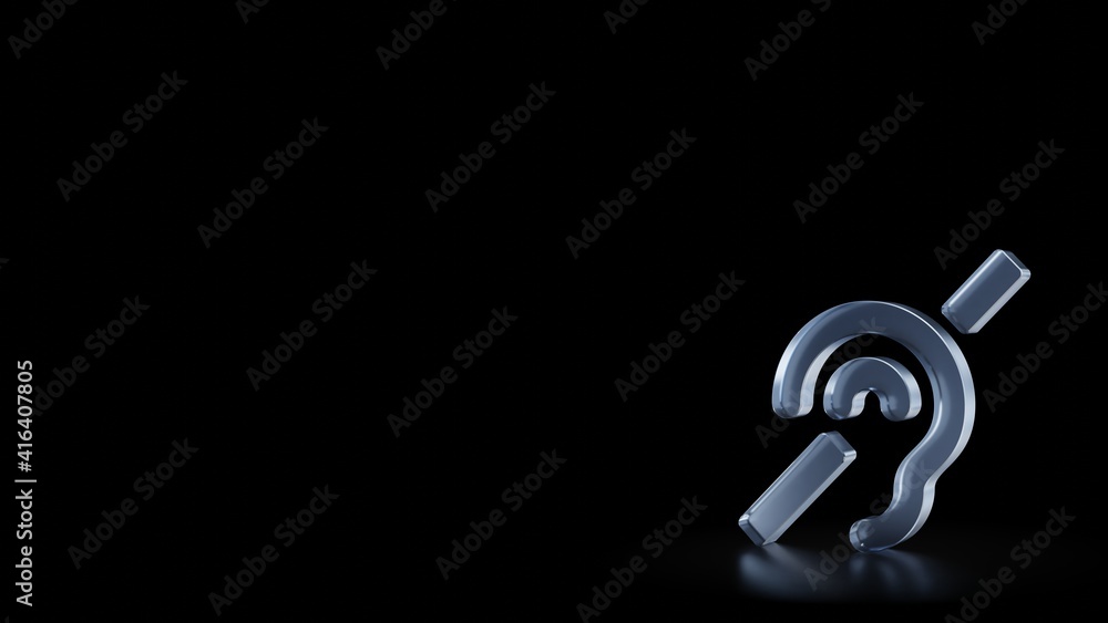 Poster 3d rendering frosted glass symbol of deaf isolated with reflection