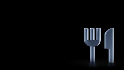 3d rendering frosted glass symbol of cutlery isolated with reflection
