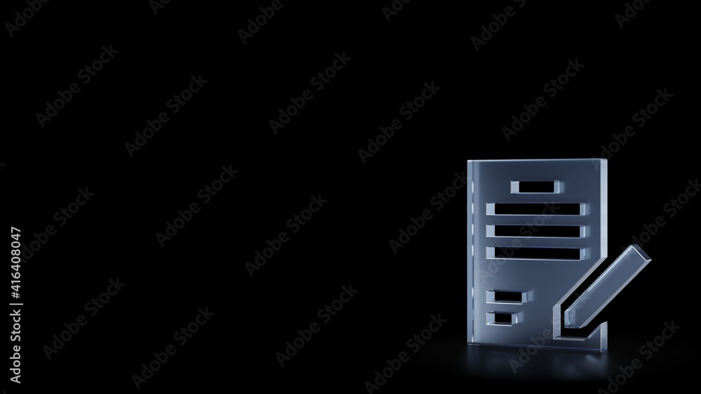 Poster 3d rendering frosted glass symbol of contract isolated with reflection