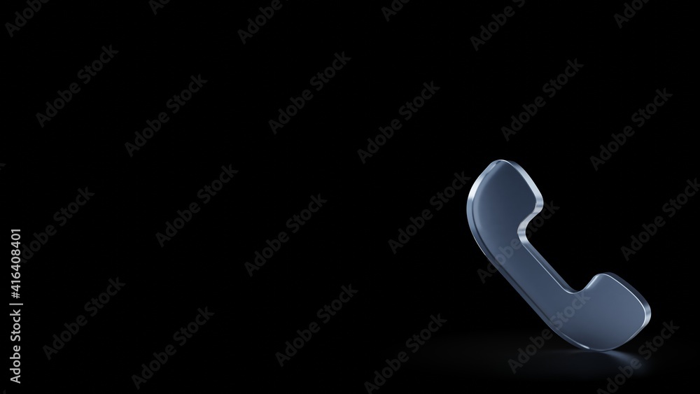 Poster 3d rendering frosted glass symbol of communication phone isolated with reflection