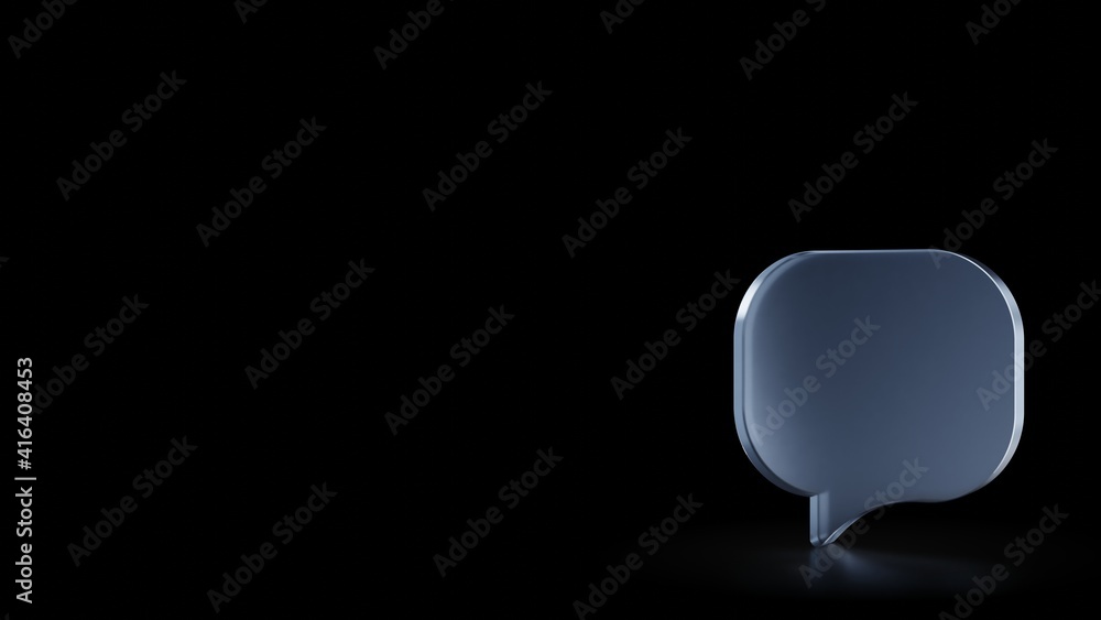 Poster 3d rendering frosted glass symbol of rounded chat bubble isolated with reflection