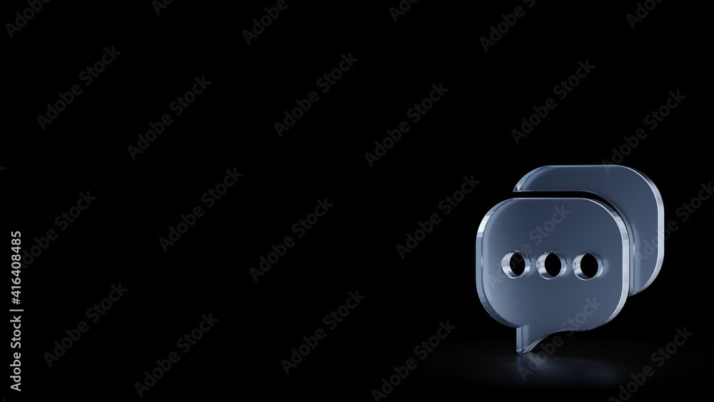 Poster 3d rendering frosted glass symbol of two rounded chat bubble isolated with reflection