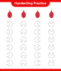 Handwriting practice. Tracing lines of Dragon Fruit. Educational children game, printable worksheet, vector illustration