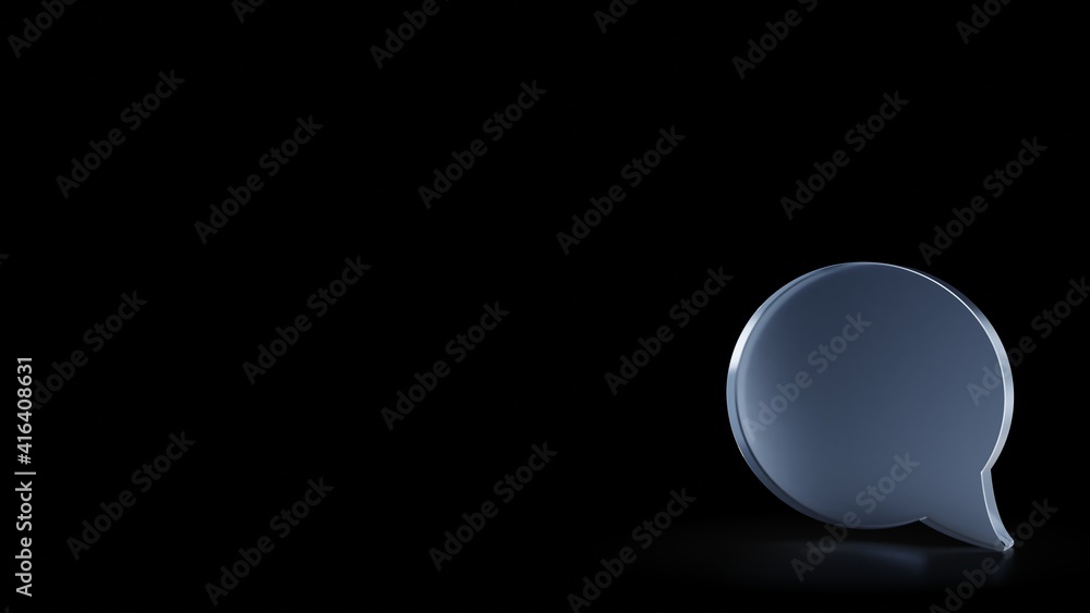 Poster 3d rendering frosted glass symbol of rounded chat bubble isolated with reflection